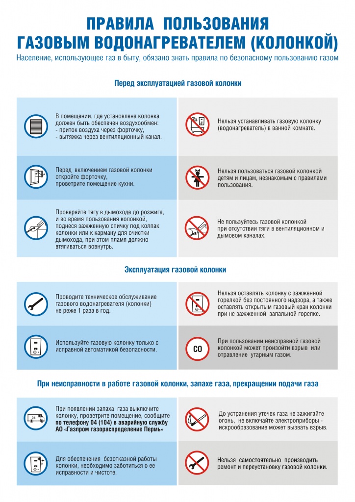 Правила пользования газовым водонагревателем (колонкой)