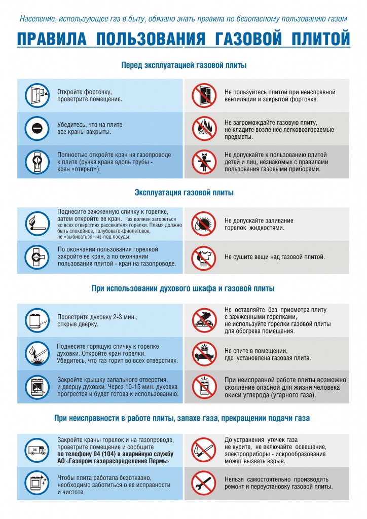 Правила пользования газовой плитой